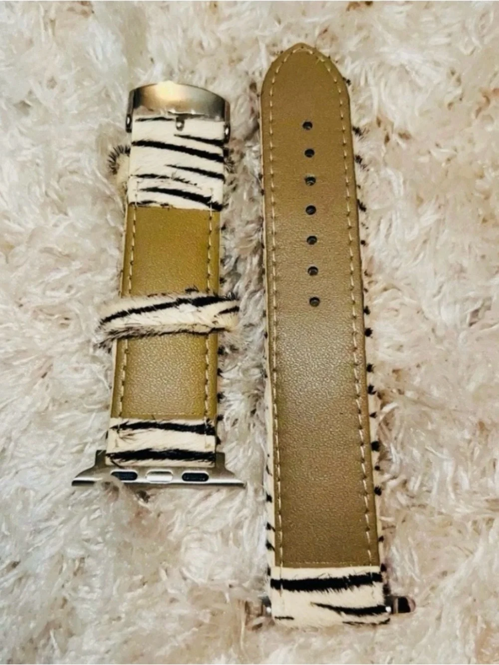 Apple Watch 44mm Zebra Print Faux Fur Watch Band
